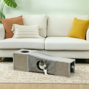 Túnel para gatos de interior, brinquedos para gatos com bola suspensa, várias entradas, em sisal, 98 x 30 x 30 cm, cinzento