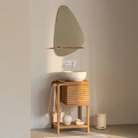 Conjunto De Móvel De Casa De Banho Em Madeira De Teca Bradley Irregular Em Cimento Branco ??40 Cm Fedro & Irregular Com Prateleira De Madeira - Sklum