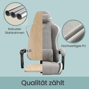 Cadeira ergonómica gaming com apoio para os pés e almofada de molas 70 x 70 x (123,5-133) cm cinzento