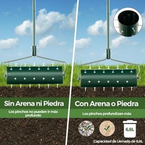 Rolo de relva Aerador de relva com cabo amovível 130 cm Dentes para jardim pátio Fácil de montar Verde