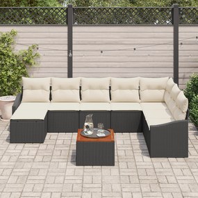 Conjunto de Sofá de Jardim de 9 Peças com Almofadas Preto Poli Rattan