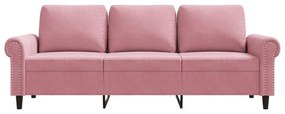 Sofá de 3 lugares 180 cm veludo rosa