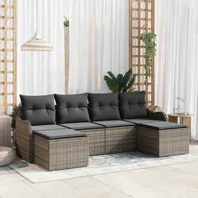 Conjunto de Sofá de Jardim vidaXL 6 Peças com Almofadas Cinza Vime Poliéster