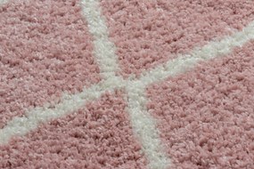 Tapete BERBER TROIK A0010 redondo cor de rosa/branco Franjas berbere marroquino shaggy