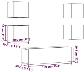 Conjunto de armário TV de parede 5 pcs madeira madeira velha