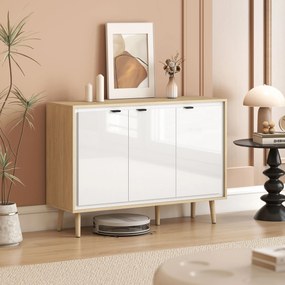 Aparador, móvel de arrumação com 3 portas 107 x 35 x 77 cm, prateleiras ajustáveis, , branco e cor carvalho