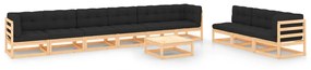 vidaXL 10 pcs conjunto lounge de jardim c/ almofadões pinho maciço