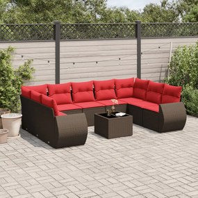 vidaXL 10 pcs conj. sofás jardim com almofadões vime PE castanho