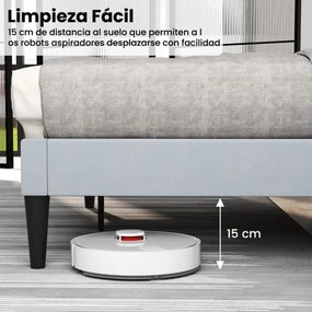 Estrutura de cama 211 x 155 x 105 cm com cabeceira estofada (COLCHÃO NÃO INCLUIDO) e estrado de ripas de madeira Cinza