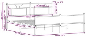 Estrutura de cama sem colchão 180x200cm metal carvalho sonoma