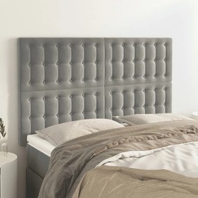 vidaXL Cabeceira de cama 4 pcs veludo 72x5x78/88 cm cinzento-claro