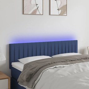 3121854 vidaXL Cabeceira de cama c/ luzes LED tecido 144x5x78/88 cm azul