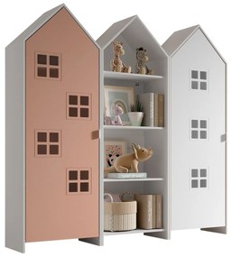 Conjunto 2 armarios Guarda Roupa infantil + estante infantil coleção CASAMI Branco e Rosa