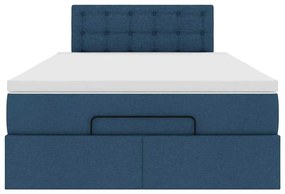 Cama Otomana com Colchão &amp; LEDs Tecido Azul 120x200 cm