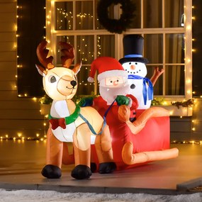 Pai Natal Insuflável com Trenó e Renas, 200 x 80 x 128 cm, Iluminação LED, Vermelho