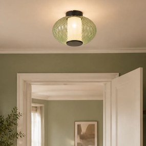Candeeiro de Teto de Design Preto 28cm com Vidro Verde Incl. LED Regulável em 3 Passos - Margherite
