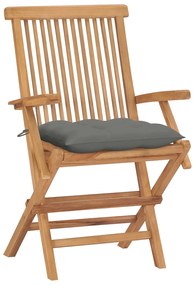Cadeiras de jardim c/ almofadões cinzentos 4 pcs teca maciça