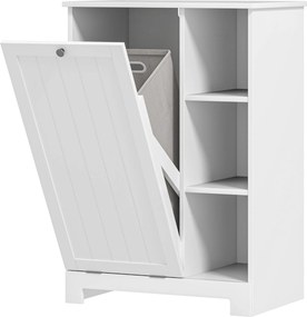 HOMCOM Móvel Casa de Banho com Cesto para Roupa Móvel Auxiliar Casa de Banho com Prateleiras Abertas e Cesta Amovível 60x38x86 cm Branco | Aosom Portugal