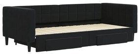 Sofá-cama com gavetão e gavetas 90x200 cm veludo preto