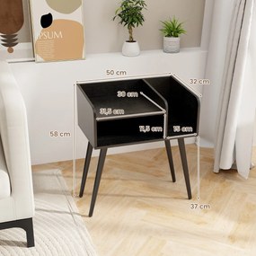 Mesa de cabeceira 50 x 32 x 58 cm moderna de meados do século de 2 níveis com Preto