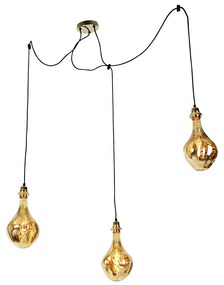 Candeeiro de suspensão dourado 3-luzes com LED espelho dourado regulável - Cava Luxe Moderno