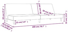 Sofá-cama de 2 lugares tecido cinzento-claro