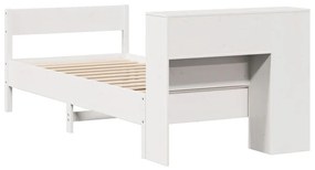 Cama com estante sem colchão 100x200 cm pinho maciço branco