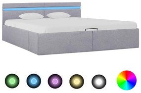 Cama hidráulica c/ arrumação LED 160x200 cm tecido cinza-claro