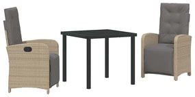 Conjunto de Jantar para Jardim 3 Peças da com Almofadas Bege em Rattan