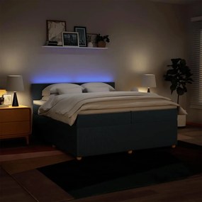 Cama com molas/colchão 200x200 cm tecido azul