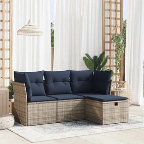 4 pcs conjunto sofás de jardim c/ almofadões vime PE cinzento