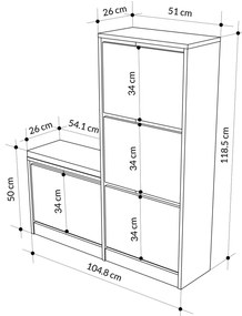 Sapateira com Banco Branco Dude — 105x118,5x26 cm - Sapateira Moderna