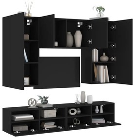 vidaXL 5 pcs móveis de parede p/ TV derivados de madeira preto