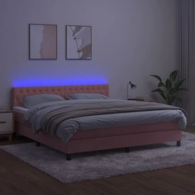 Cama box spring c/ colchão/LED 160x200 cm veludo rosa