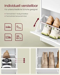 Armário para sapatos 24 x 105,5 x 82,7 cm com 4 portas e divisória ajustável em branco
