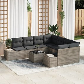 vidaXL Conjunto de Sofás de Jardim de 9 Peças com Almofadas Cinzento Vime PE