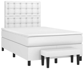Cama boxspring com colchão 120x190 cm couro artificial branco