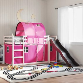 vidaXL Beliche com escorrega e cortinas 80x200 cm rosa