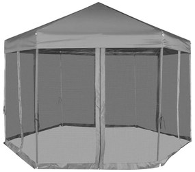 Tenda festas pop-up hexagonal, 6 paredes, cinzento 3,6x3,1m