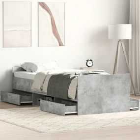 Estrutura de cama c/ painéis de cabeceira e pés cinza cimento
