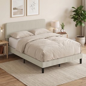 Estrutura de Cama de Casal (COLCHÃO NÃO INCLUIDO), 194 x 147 x 107 cm, Cabeceira Ajustável, Cinzento-Claro