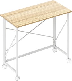 HOMCOM Secretária Dobrável com Rodas Mesa de Secretária Compacta Portátil para Espaços Pequenos 80x40x75 cm Madeira e Branco | Aosom Portugal