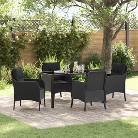 vidaXL Conjunto de Jantar para Jardim de 5 Peças com Almofadas Pretas de Rattan Poliéster
