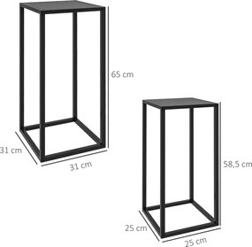 Conjunto de 2 suportes para vasos de flores encaixáveis, com 2 alturas diferentes (58,5 e 65 cm) - aço preto