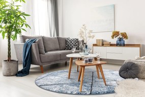 Tapete moderno COZY 8872 Circulo Wall, geométrico, triângulos - Structural dois níveis de lã azul