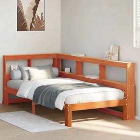 vidaXL Cama com estante sem colchão 90x190cm pinho maciço castanho-mel