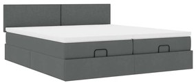 Estrutura de cama otomana com colchões tecido cinzento escuro