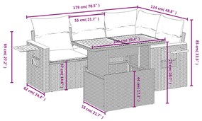 5 pcs conjunto de sofás p/ jardim com almofadões vime PE bege