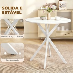 Mesa Redonda de Jantar para 2 Pessoas (CADEIRAS NÃO INCLUIDAS) com Pés Cruzados em Aço, Ø80x75 cm, Branca