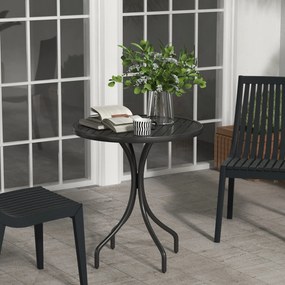 Mesa de jardim redonda Ø66 cm, mesa de exterior em aço galvanizado com tampo de ripas para terraço ou varanda, preta